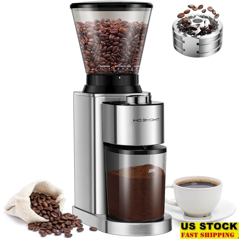 

Electric Coffee Grinder Conical Burr Anti-static 48 Grind Settings Espresso French Press Quiet Durable Stainless Steel Home Use