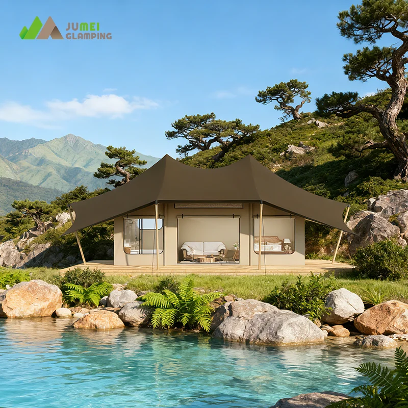 JUMEI 4 Season Holiday Custom Logo Modern Style Waterproof Resort Outdoor Waterproof Stretch Tent