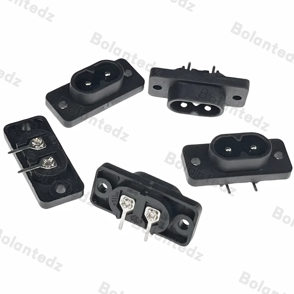 5pcs C8 Male Power Socket Black 2 Terminal Power Plug Inlet Outlet AC 250V 2.5A Socket Embedded Industrial Electrical 2 Pin