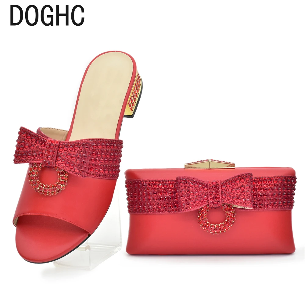 

New Arrival Luxury Shoes Women Designers Nigerian Shoes and Matching Bags Set Decorated with Rhinestone Italian Shoe and Bag Set