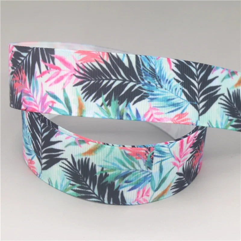 DHK 7/8\'\' 5yards Tropical Leaf Flamingo Balloon Printed Grosgrain Ribbon Accessory Hairbow Headwear Decoration Wholesale C1573