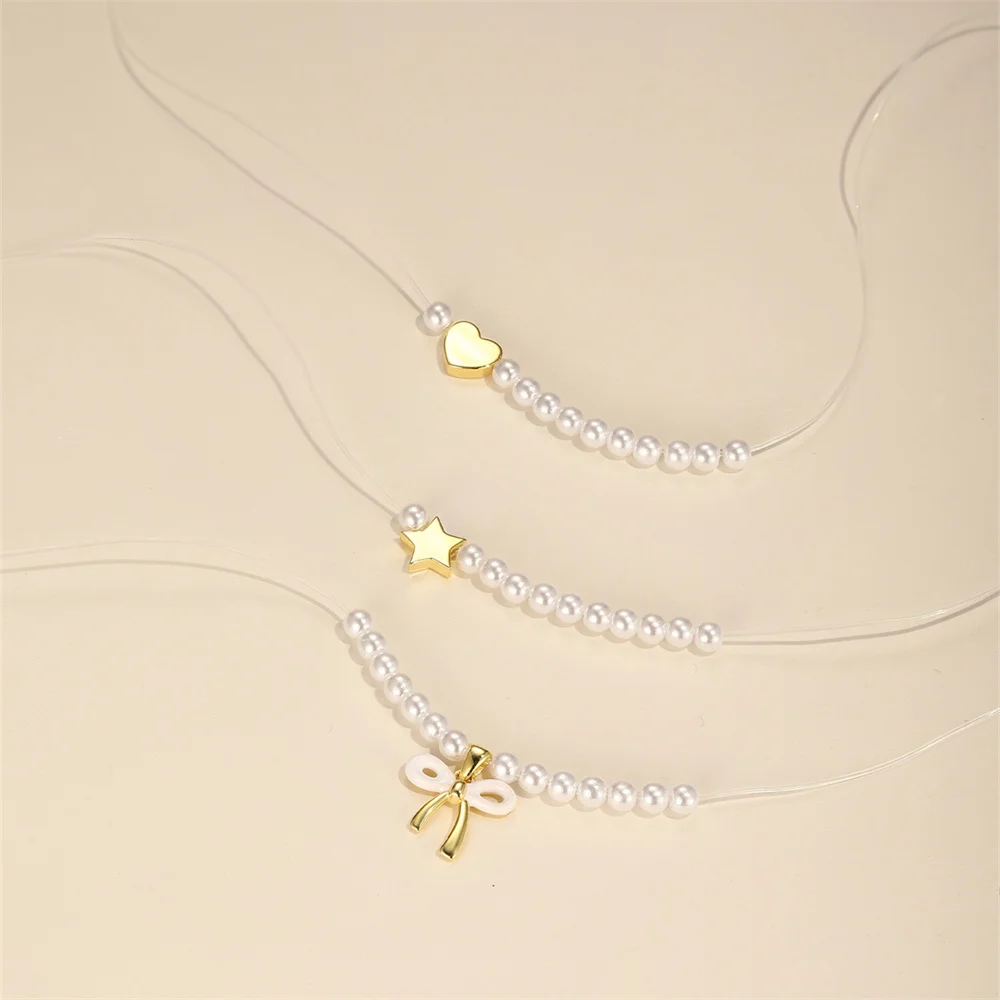 ROXI White Pearls Star/Heart/Bowknot Pendant Necklace For Women 925 Sterling Silver Clavicle Chain wedding Party Jewelry Gift