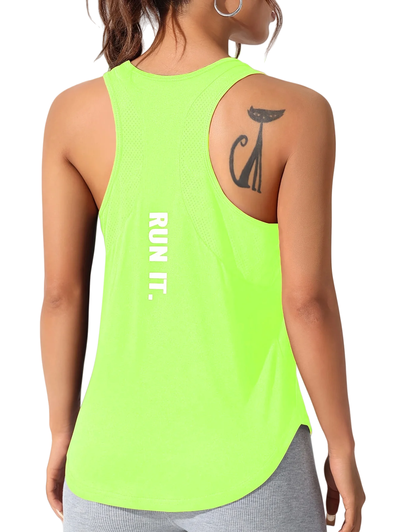 Fluorescent Green Women's Letter Print Sports Vest, Breathable, Versatile, Suitable for Casual Outing, Exercise, Running, Outdoo