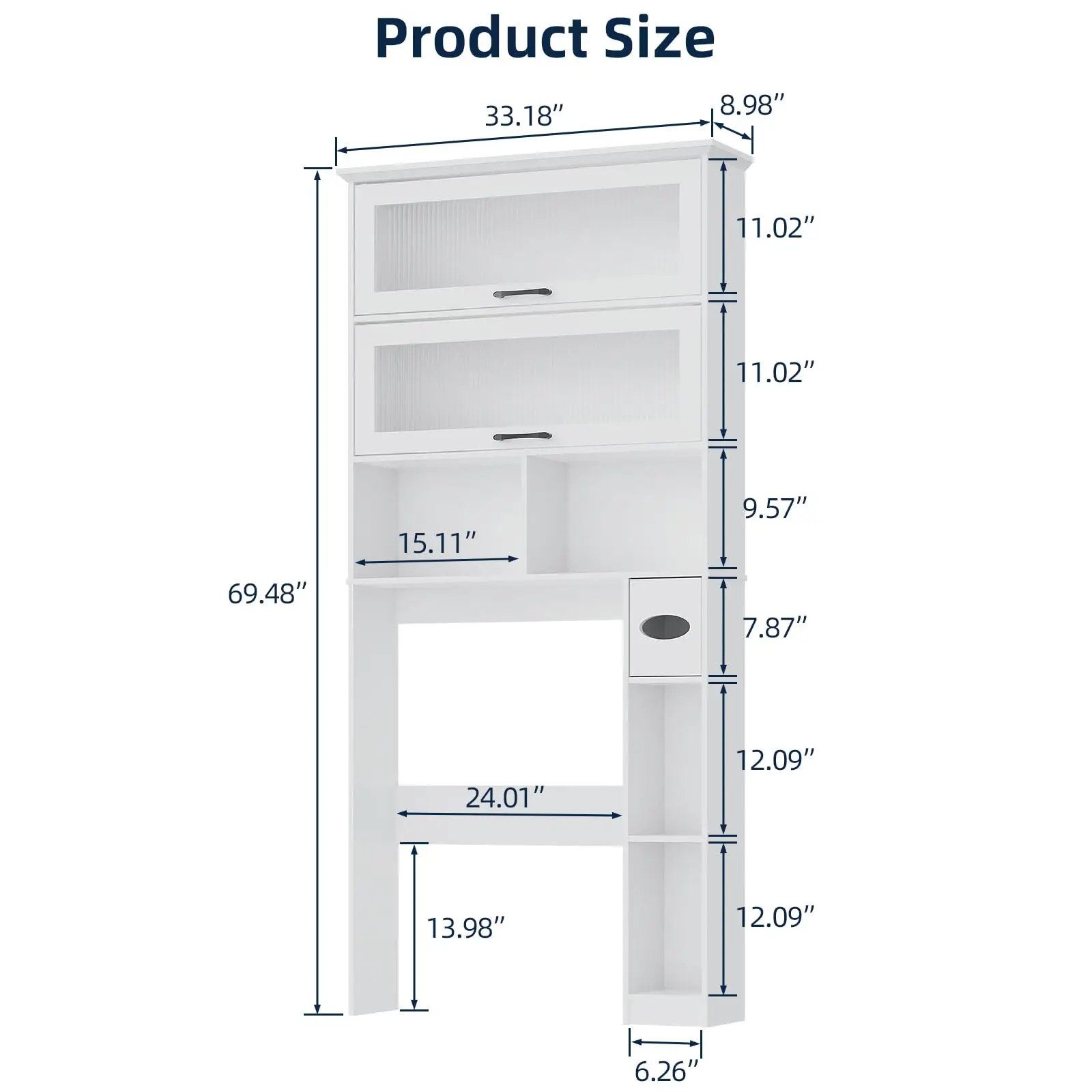 Vabches Over the Toilet Storage Cabinet Bathroom Organizer with Glass Door&Shelves Wooden Toilet Rack Bathroom Storage Cabinet image 2