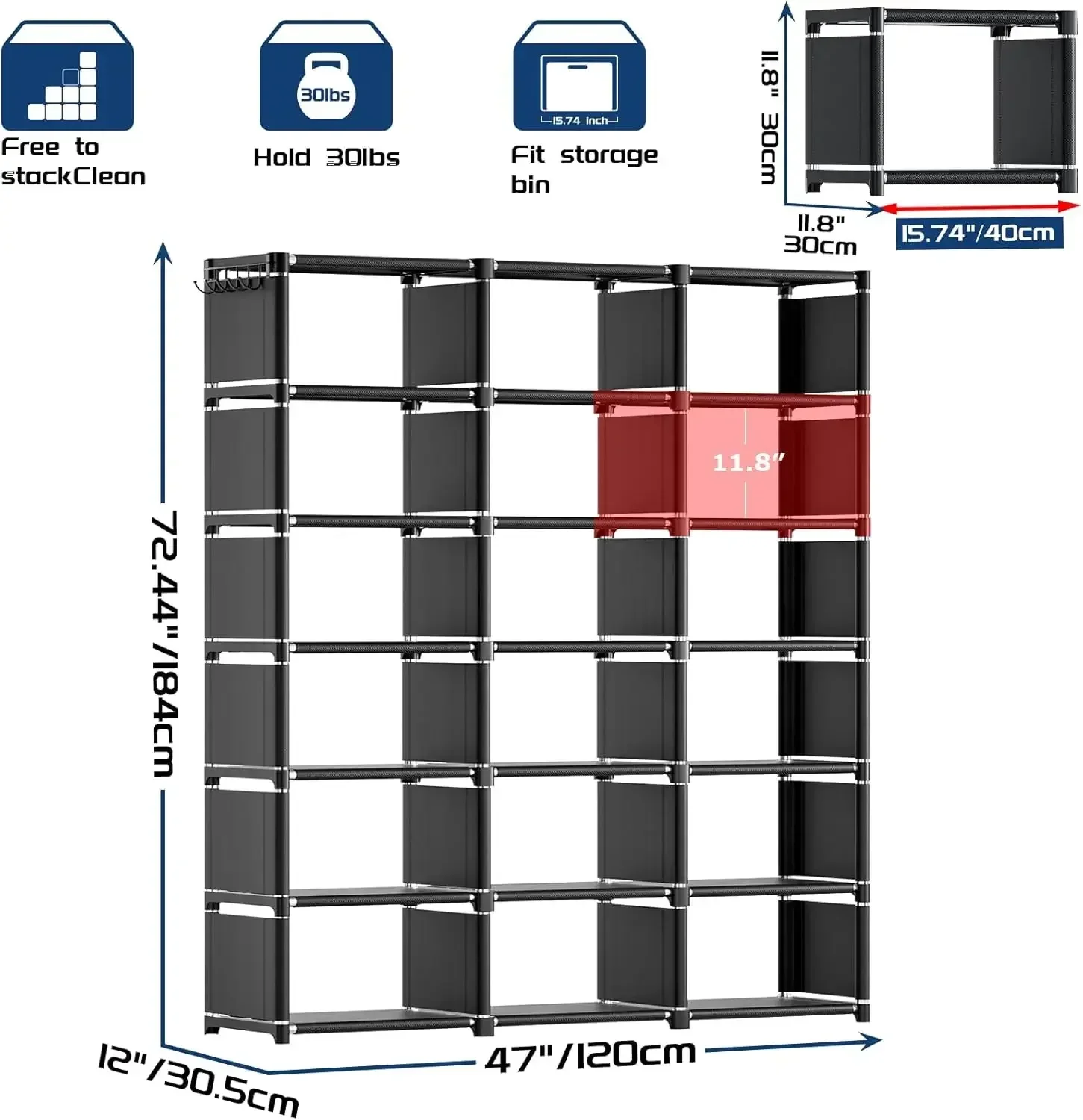 XMSJ.18-Cube رف كتب كبير جدًا، منظم تخزين مكعب DIY لغرفة النوم وغرفة المعيشة والمكتب المنزلي - أسود #1
