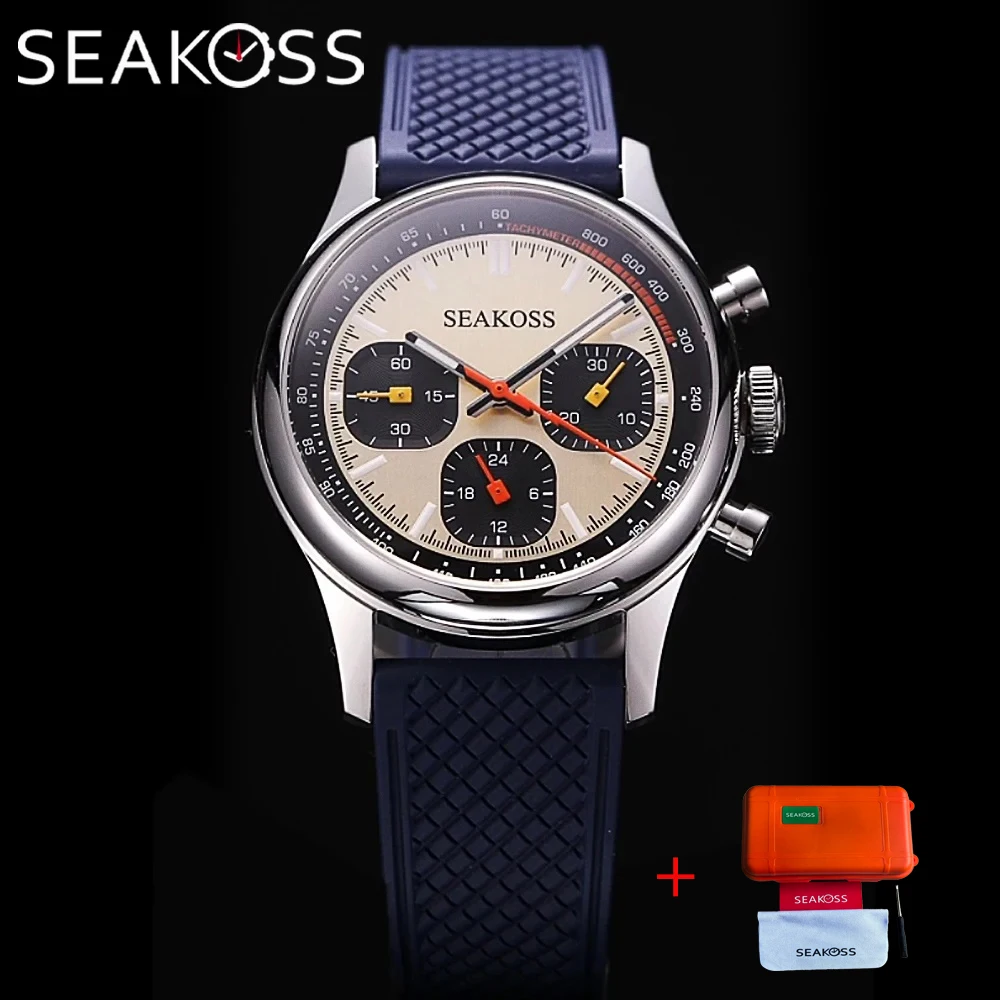 

SEAKOSS 1963 хронограф 40 мм мужские подарочные часы механические оригинальные ST1903 механизм FKM Pilot супер светящиеся сапфировые наручные часы