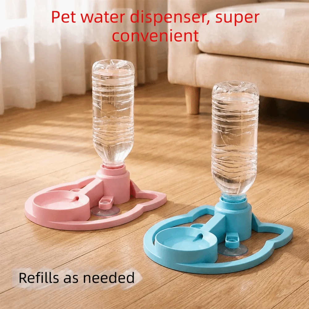 2-in-1 Design Pet Water Dispenser Splash-proof Anti Overturning Cat Drinking Machine Suction Cup Base Automatic Water Renewal