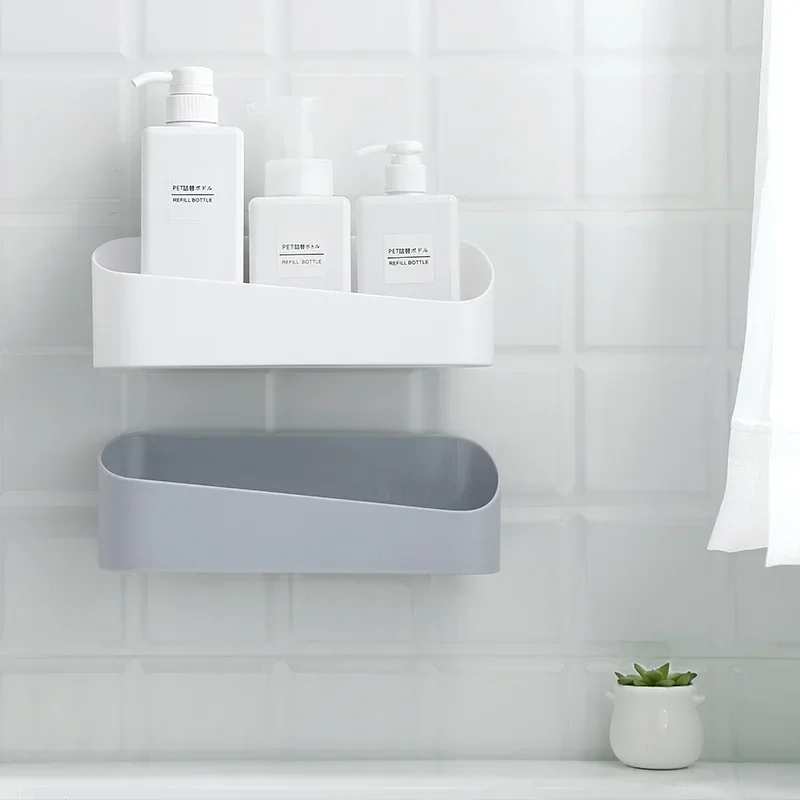 Stark klebendes Aufbewahrungsregal im Badezimmer, wandmontiertes Make-up-Aufbewahrungsregal aus Kunststoff für das Badezimmer