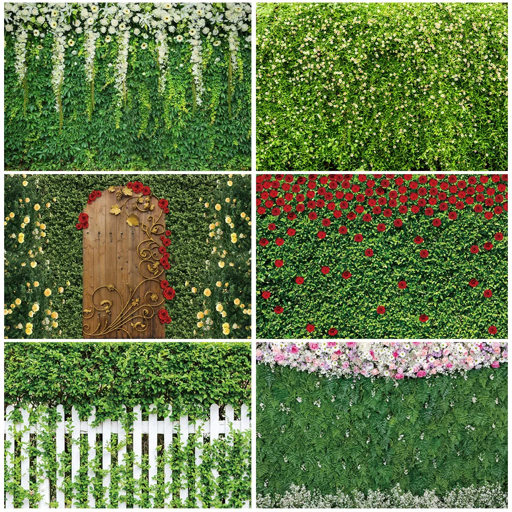 

Wedding Grass Wall Photography Backdrop Bridal Shower Valentine's Day Red Rose Decor Banner Background Green Photo Studio Props