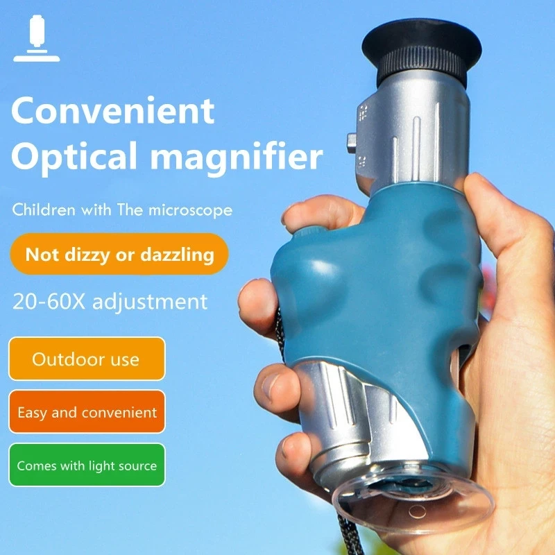 20X-60X Children's Biological Microscope Home School Science Education Toys Laboratory LED Microscope Kit Children Gifts