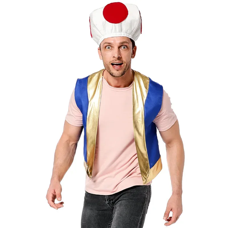

Men Mushroom Hat Adult Toad Costume Cosplay Captain Chino Halloween Costumes Fancy Dress