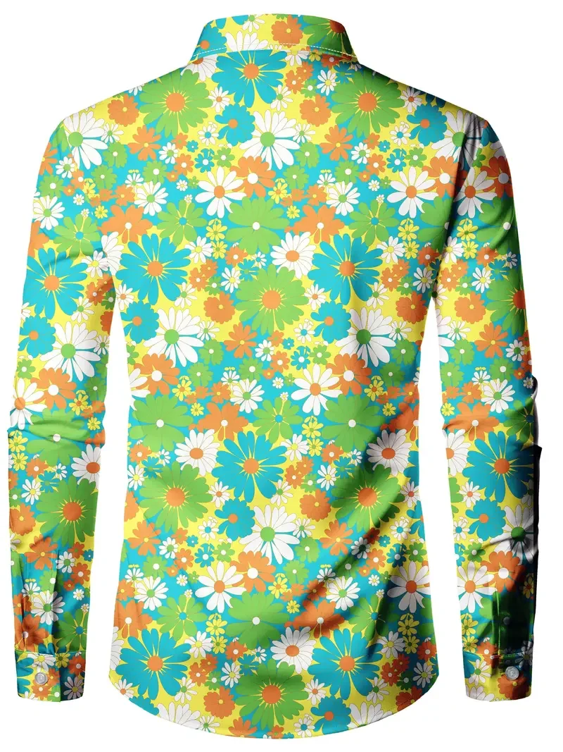 Bright Flower Pattern Men And Women Long Sleeve Shirt Beautiful Personality Outdoor Photos Out Of The Top Oversized Clothing