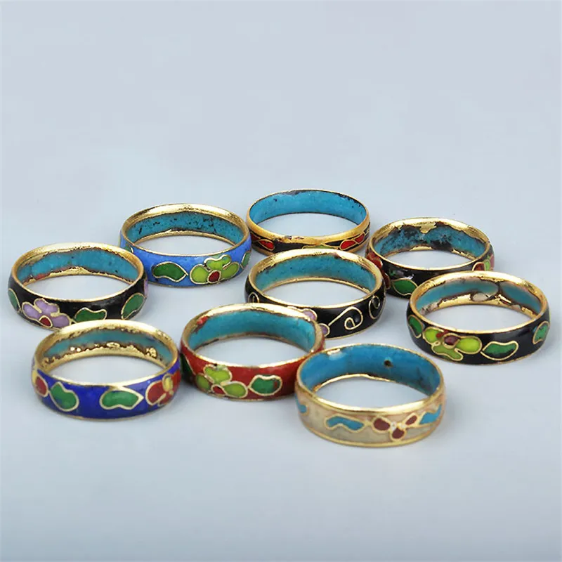 Wholesale 10PCS Cloisonne ring copper tire cloisonné enamel jewelry Beijing characteristic craft gift old goods polished ring