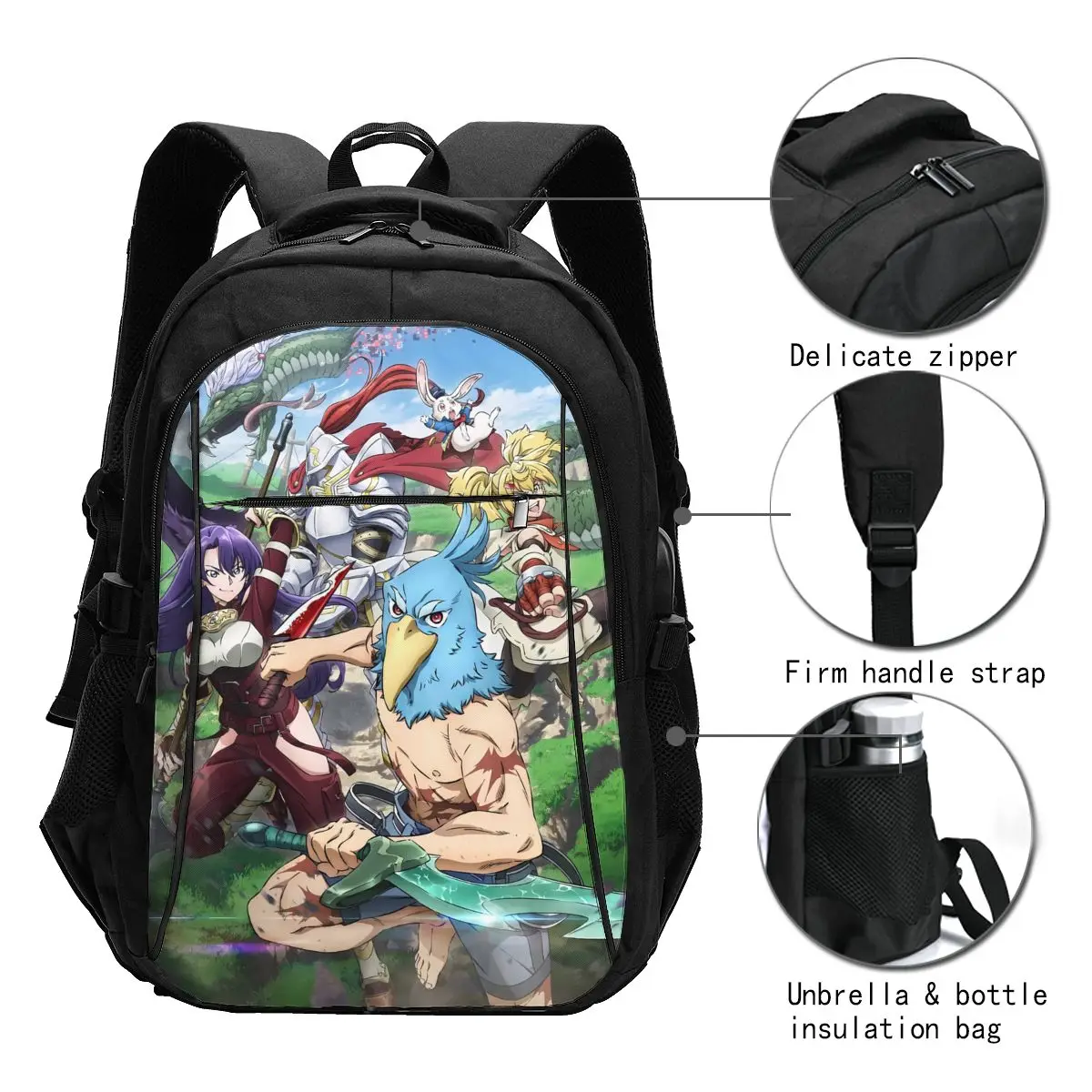 Anime Shangri-La Frontier Travel Laptop Backpack, Business Water Resistant Laptop Backpack with USB Charging Port, College Bag