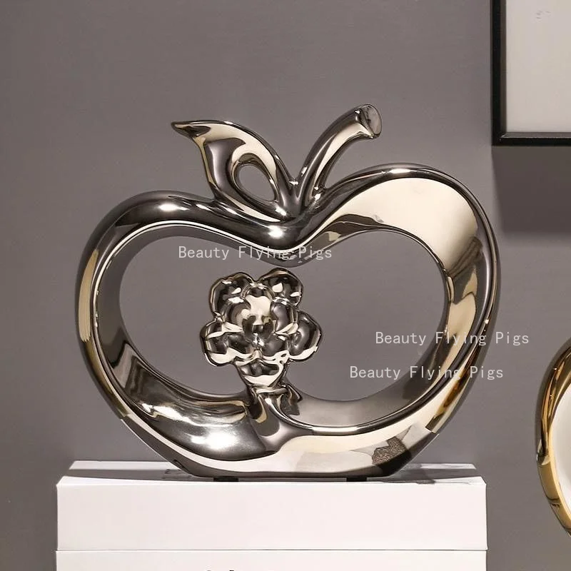 1pc Ceramic Apple Ornament, Ceramics Apple Foyer Decoration, Home Decoration, Decorative Fruit Statues, Wine Cabinet Decoration