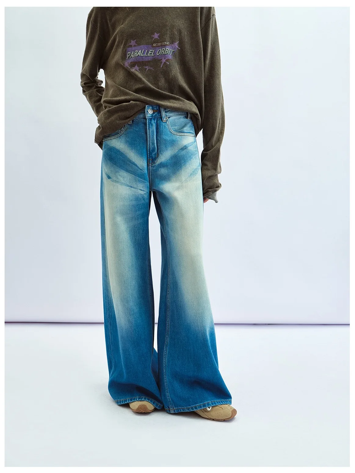 

Soft Silk Bootcut Denim Jeans Trendy Low Waist Splicing Fabric Water Waed Bla Label New Arrival September Hello