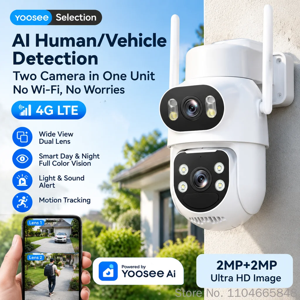 Yoosee RA3-LS Solar PTZ Camera 2.5K Dual Lens Outdoor 9000mAh 360° Human Vehicle Tracking Full Color Night Vision Two-way Audio