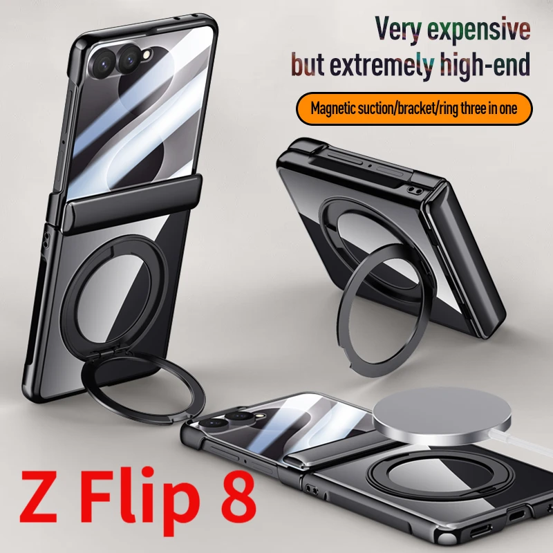 Magnetic Hinge Armor Case For Samsung Galaxy Z Flip 8 Magsafe Charge Ring Holder Screen Protective Cover For Galaxy Z Flip8 Case