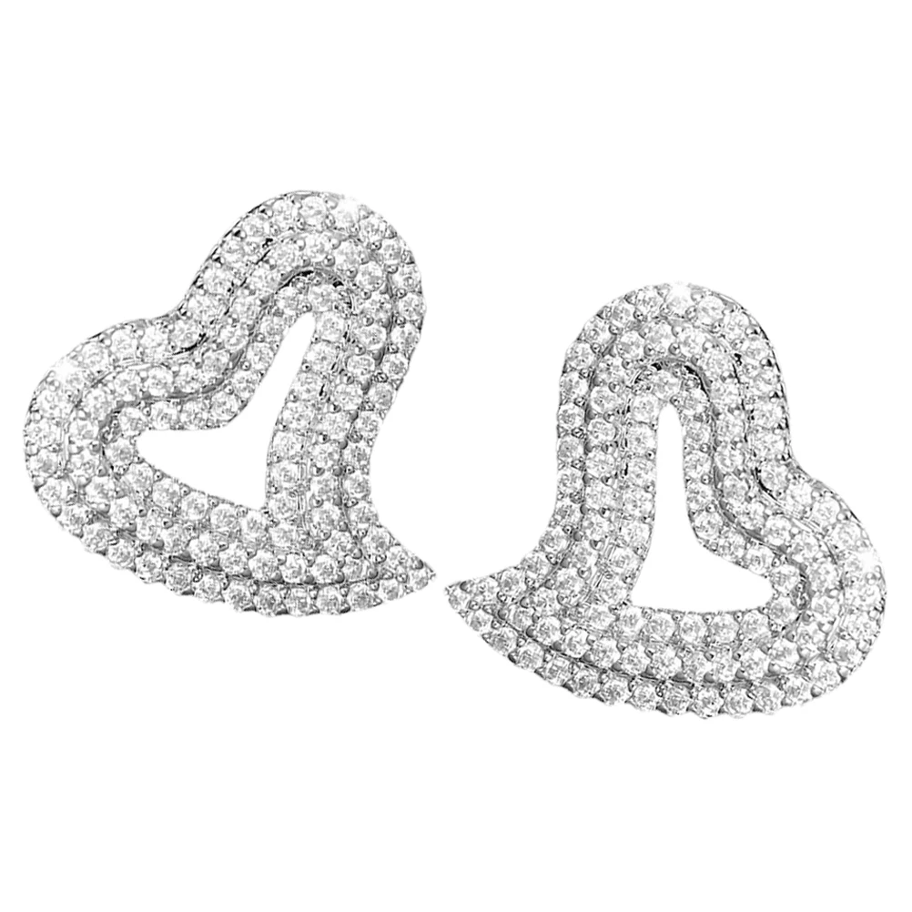 غير النظامية على شكل قلب حجر الراين وأقراط الحلو تصميم أنيق بلينغ الزفاف وصيفه الشرف العصرية الملحقات