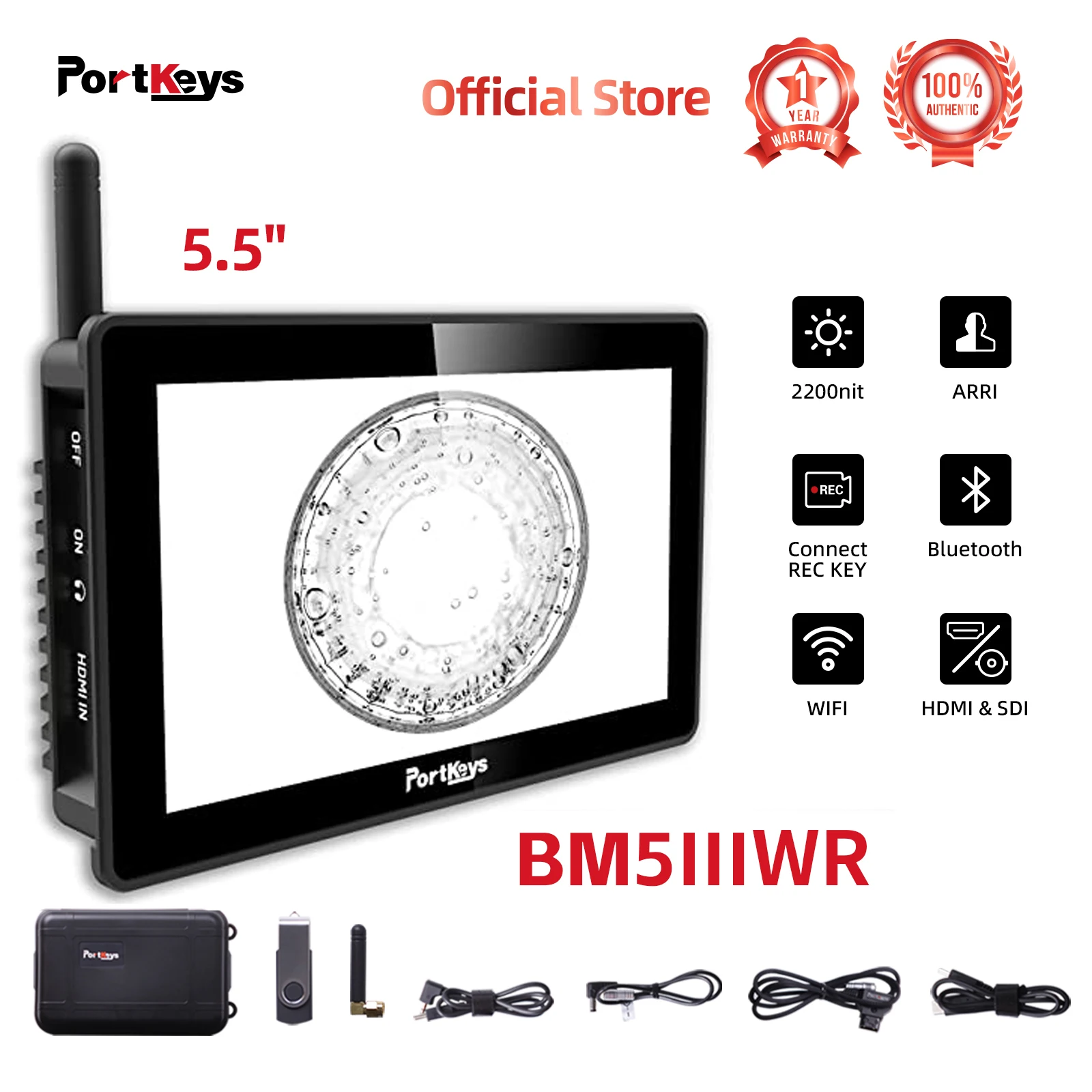 Portkeys BM5 III WR 5.5 Inch Portable Monitor Dslr WiFi Bluetooth Control Camera RED Komodo Raptor 8K BMPCC4K/6K/6K Pro Sony