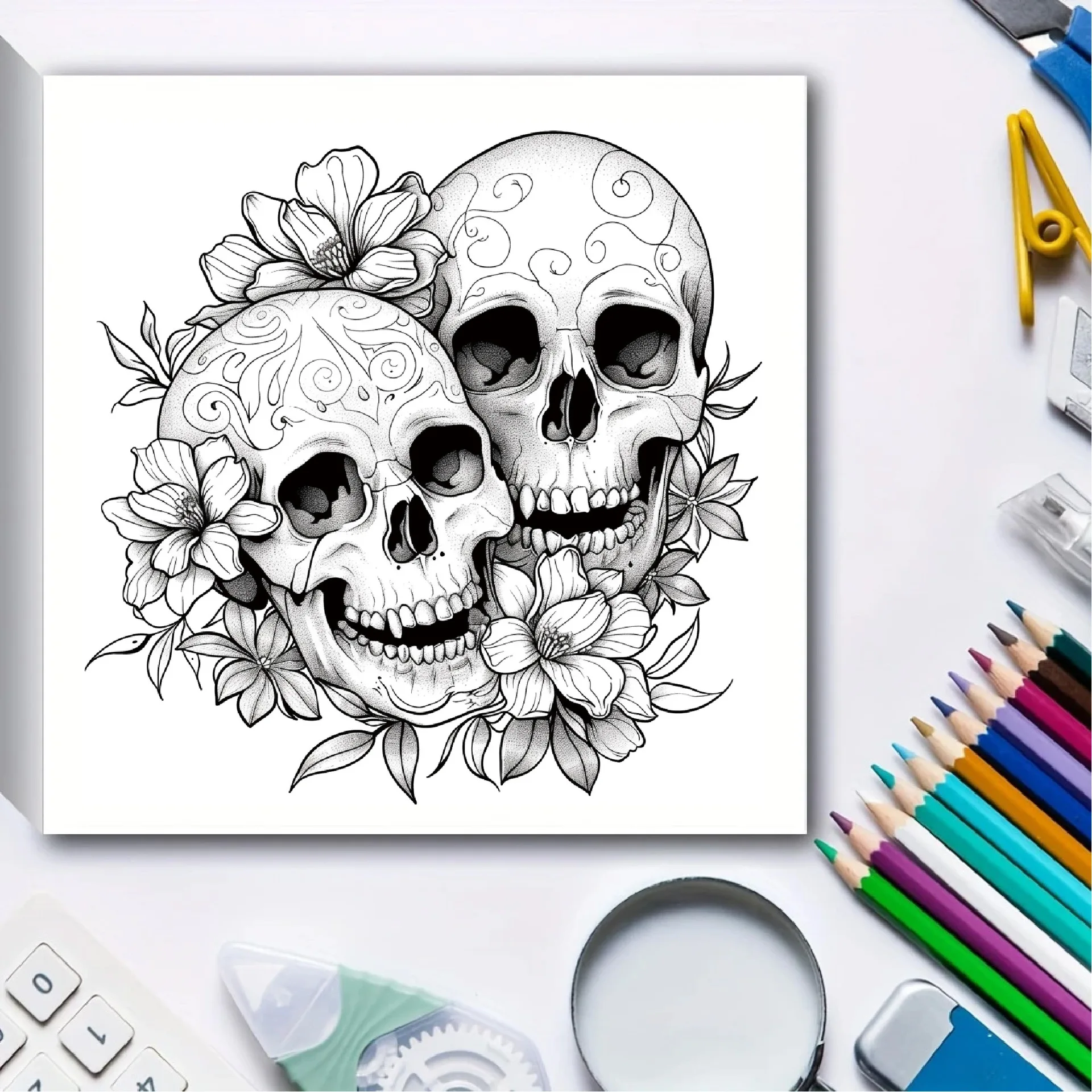 كتاب تلوين Bview Art Skull للبالغين - 24 صفحة من فن الشعار المبتكرة القوطية