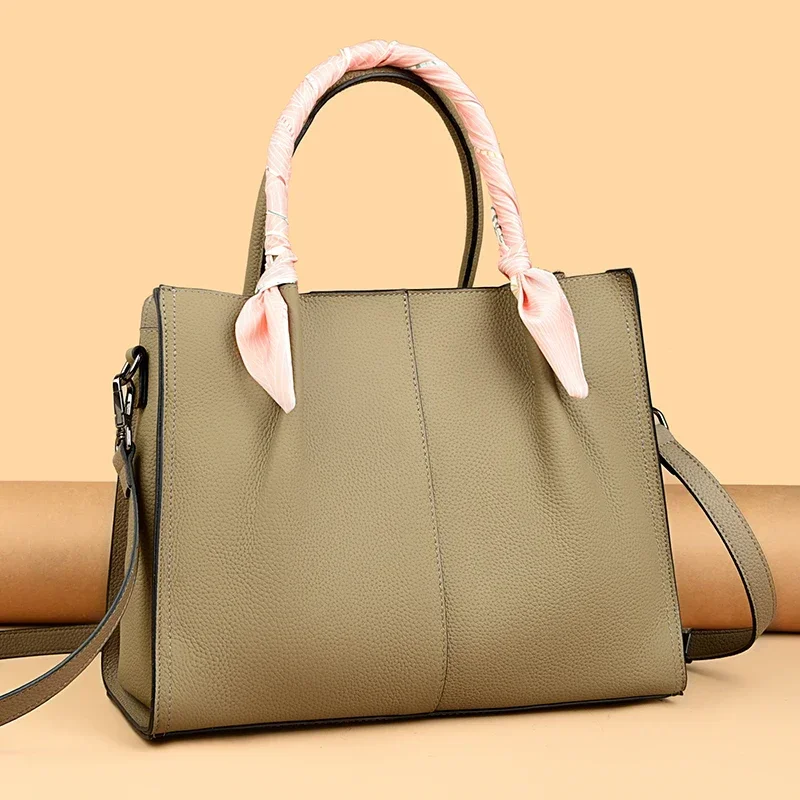

3 Layers Large Capacity Genuine Leather Women Tote Bags Luxury Cowhide Ladies Shoulder Crossbody Bag Female Handbags Sac A Main