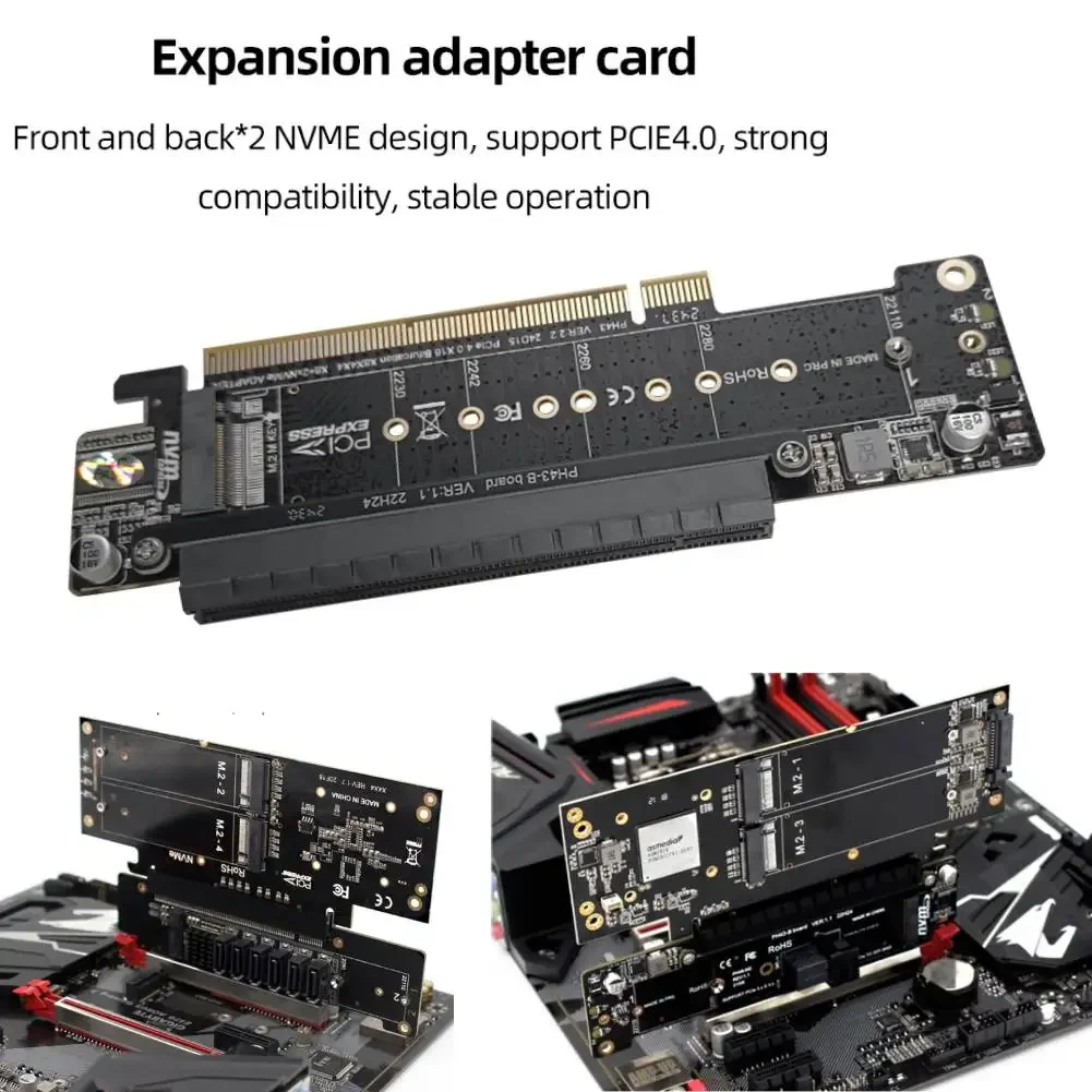 

PCIE X16 to X8+X4+X4 Splitter Adapter Card Support PCIE 4.0 M.2 NVME Port Expansion Riser Card Strong Compability Module