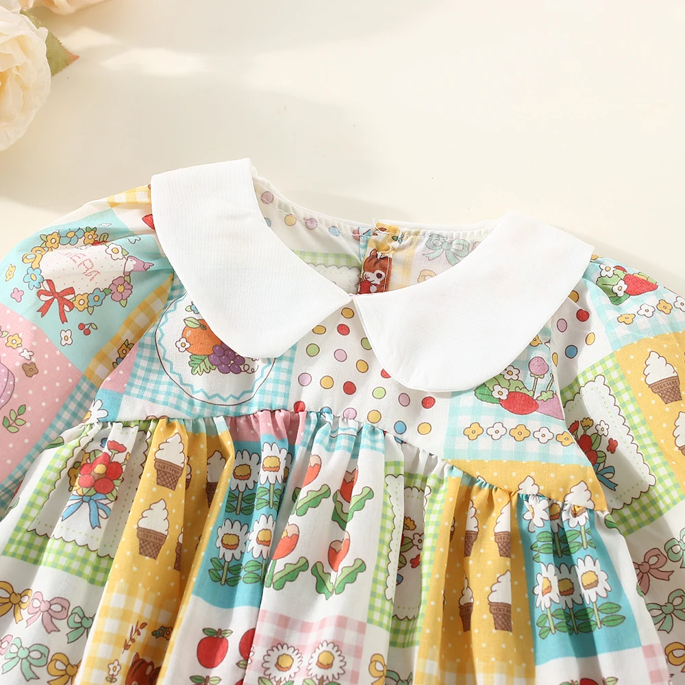 Spring and autumn girls long sleeved dresses cute print doll neckline long sleeved princess dresses baby girls