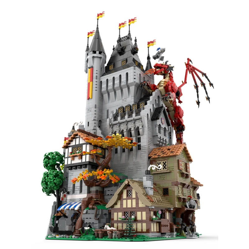 9630pcs MOC The Lion Knights' High Tower Castle Lion Knights Model Building Blocks Toys Construction Christmas Gift DIY Art