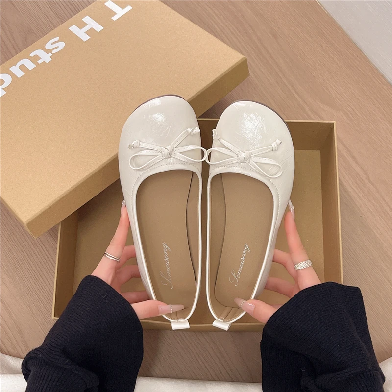 Ballerinas mit Schleifenknoten und runder Spitze für Damen, weiche Slip-On-Schuhe für den Alltag – Detail 7