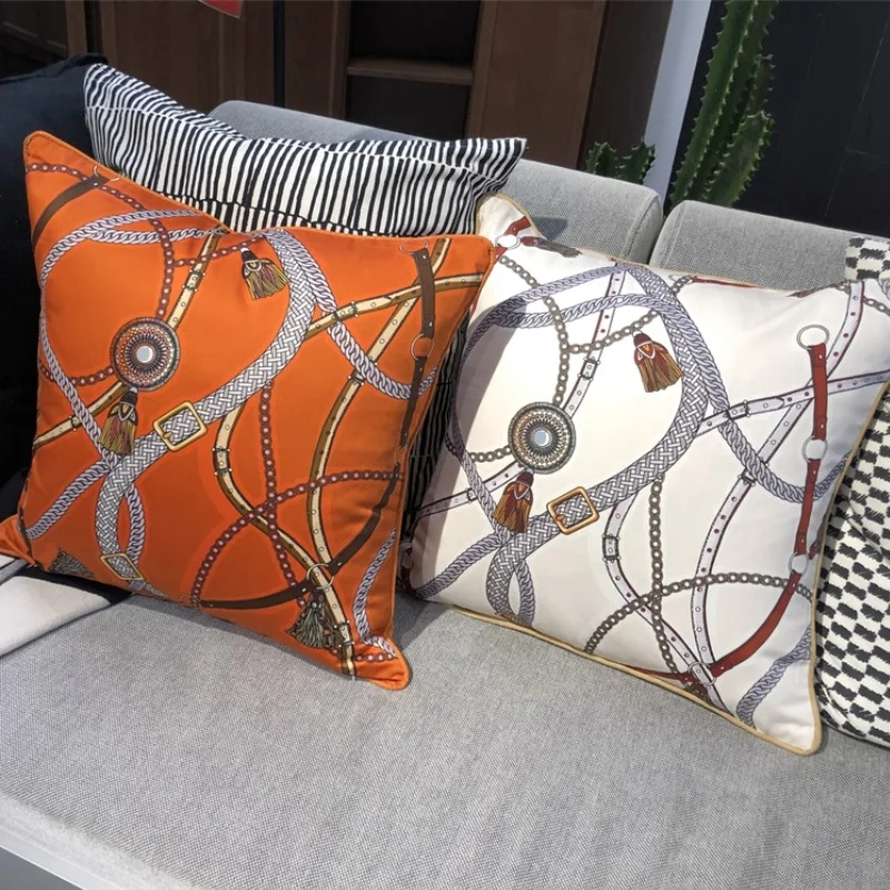 Orange Pillows Luxury Chain Print Cushion Case Modern Art Room Decorative Pillow Cover For Sofa Chair Home Decorations