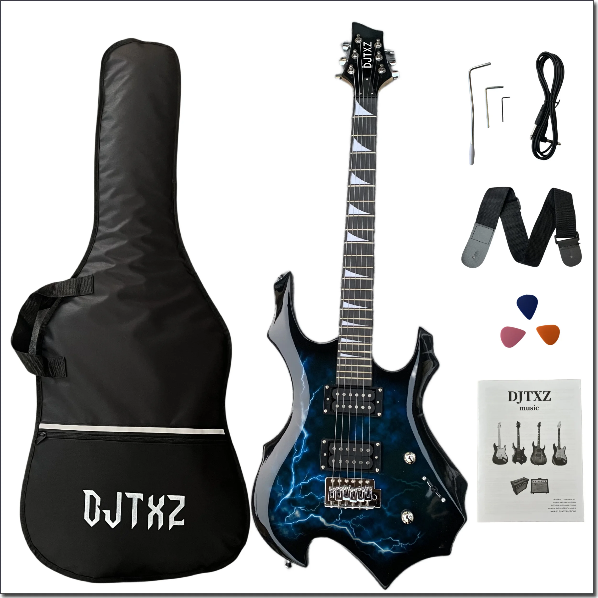 Striking Lightning Bolt Graphic Electric Guitar - Eye-Candy Rock Machine, Pro Setup Included