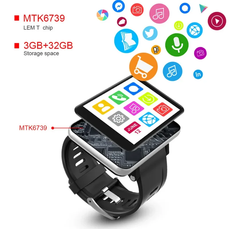 Dm100 Android Smart Watch Ips Touch Control Dual Camera Gps Bt Call/Wifi Hartslag Tracker Kompas Kalender Antwoord Oproep