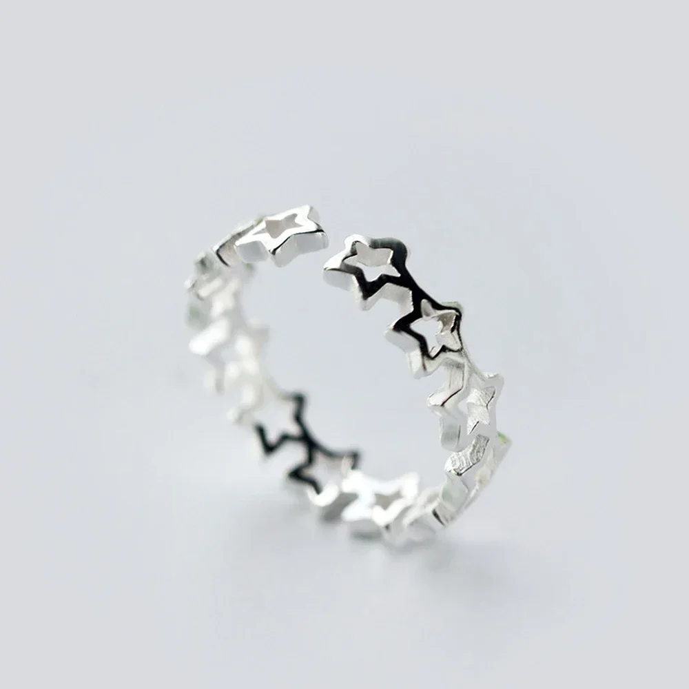 Huitan New Trendy Silver Color Star Open Rings for Women Minimalist Hollow Out Design Fashion Versatile Girl Accessories Jewelry