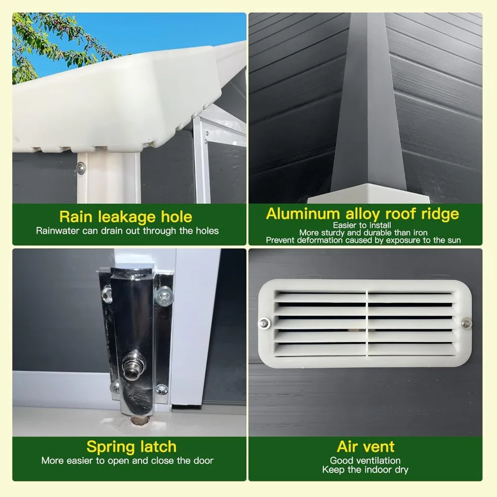 6x6 피트 야외 창고 (잠금 가능한 문 및 바닥 포함), 모든 날씨에 견디는 회색 플라스틱 정원 창고 (뒷마당, 파티오, 잔디밭용)