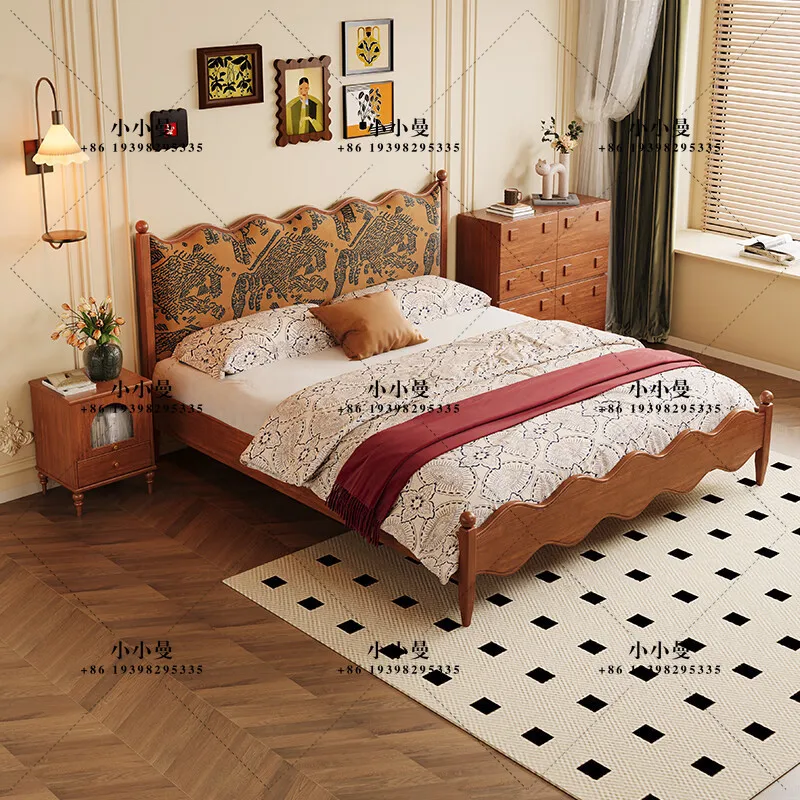 Medieval bed high-end atmosphere master bedroom modern simple double bed wedding bed retro