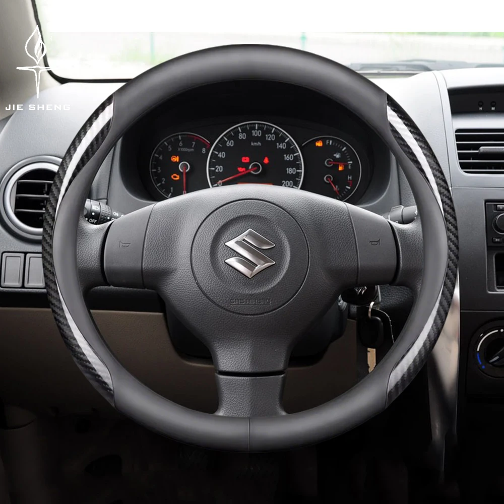 

For Suzuki S-Cross Swift SX4 Vitara Jimny Grand-Vitara Baleno Equator Celerio Ciaz Car Carbon Fiber Leather Steering Wheel Cover