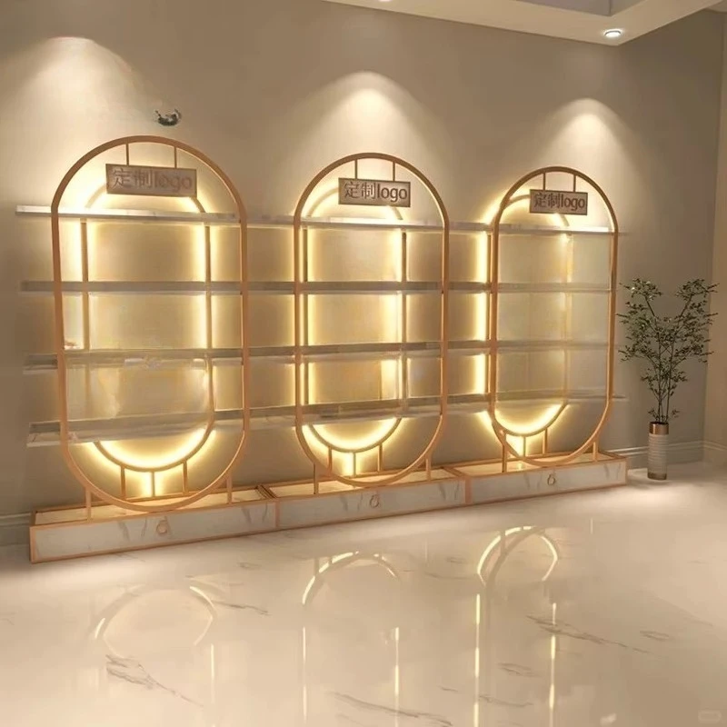 Modern simple stainless steel gold LED environmentally friendly high quality durable cosmetics perfume store retail display