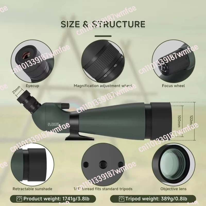 

Объектив 100 мм линза окуляра 18 мм переменный зум 25 ~ 75X FMC и оптический дизайн BAK4 45 ° монокулярный телескоп прицел