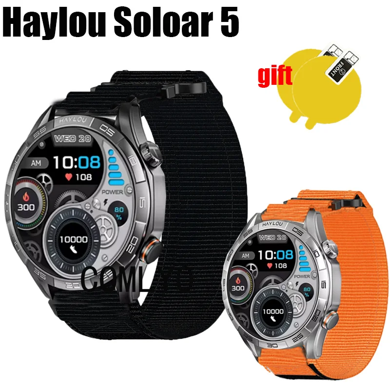 For HAYLOU Solar 5 Strap Watch Nylon Canvas Sports soft Band Women men Outdoor Belt Screen protector film