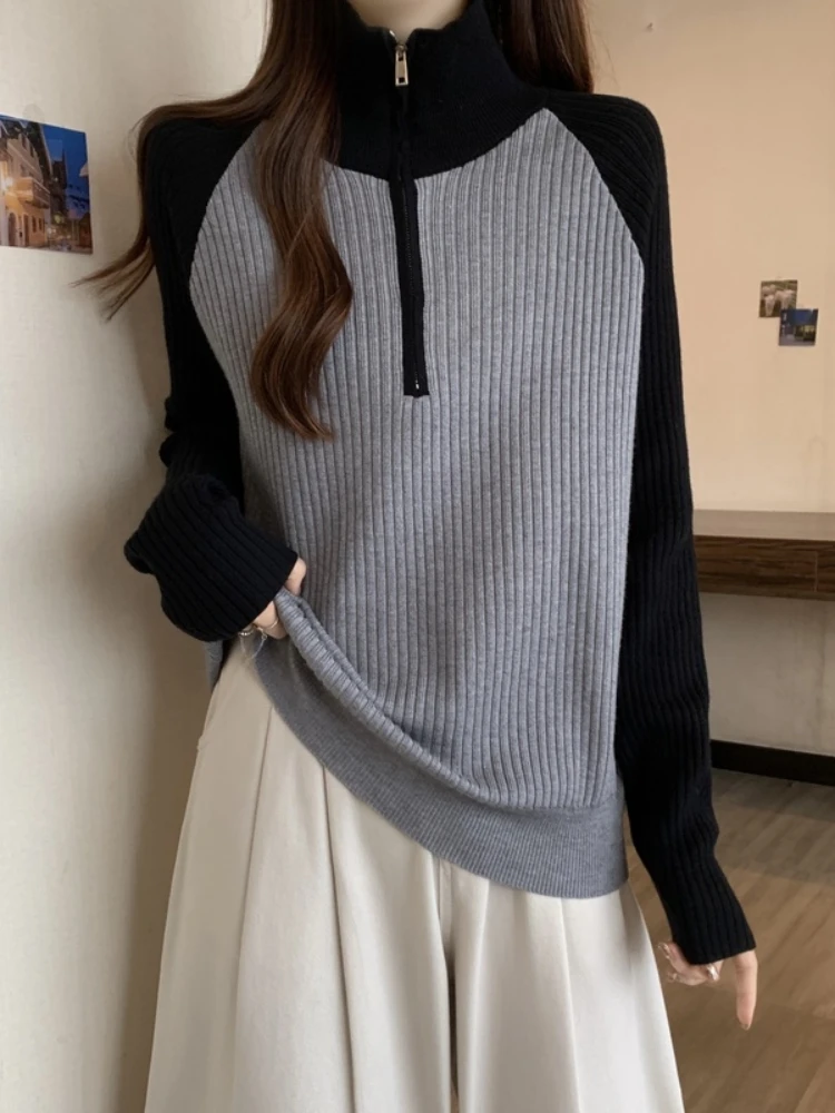 Thickened Half Zip High Collar Sweater Women Spring Autumn plus Size Knitted Base Shirt Plump Sister Slim European Cargo Shou...