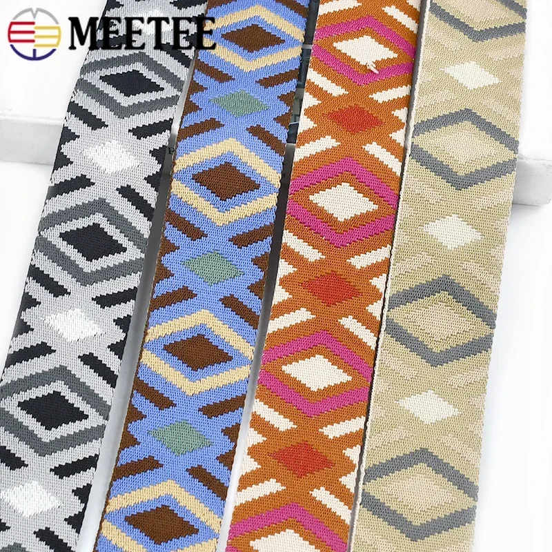 2/5/8/10Meters Meetee 50mm Polyester Jacquard Webbing Tapes 1.8mm Thick Handbag Ribbon Strap Ethnic Garment Belt Band Accessory