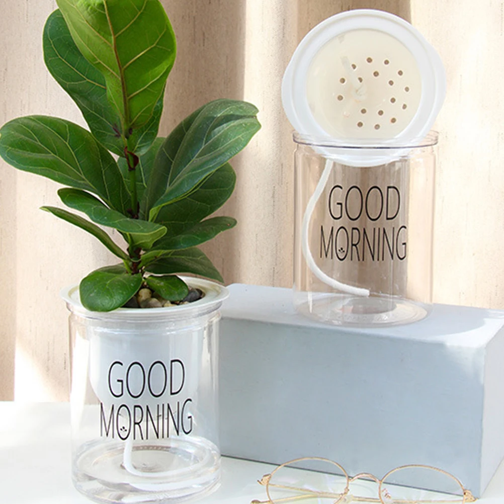 

2PCS Straight Bucket Flower Pot Self Watering Transparent Cotton Rope Pots Storage Plants Holder Plastic Planter