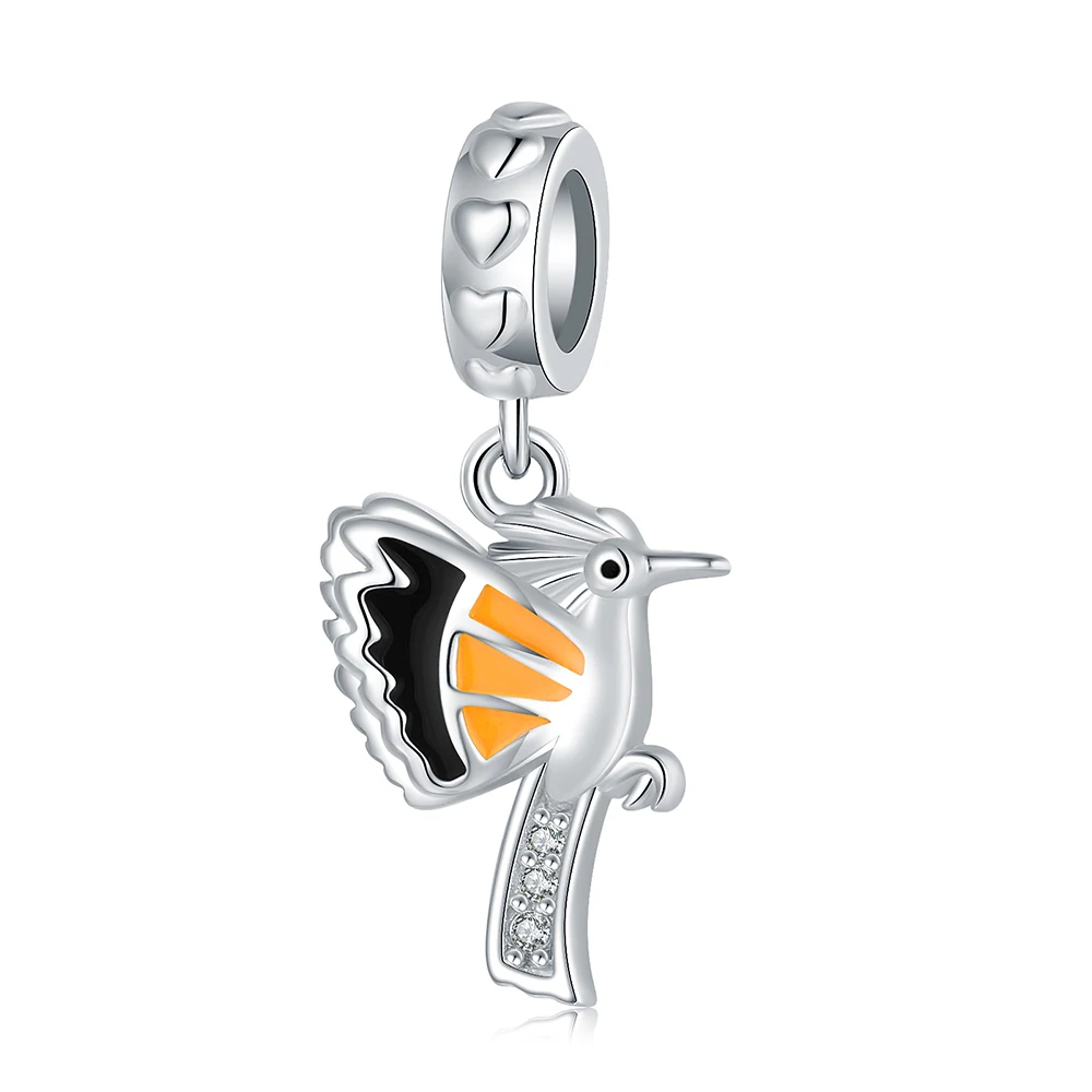 

925 Sterling Silver Hoopoe Bird Bead With Enamel Charm Fit Original European Bracelets Birthday Jewelry for Women Friends Gifts