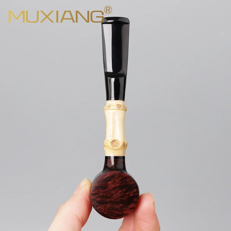 Briar wood pipe, handmade bamboo handle, hammer pipe 3mm filter, short handle master pipe