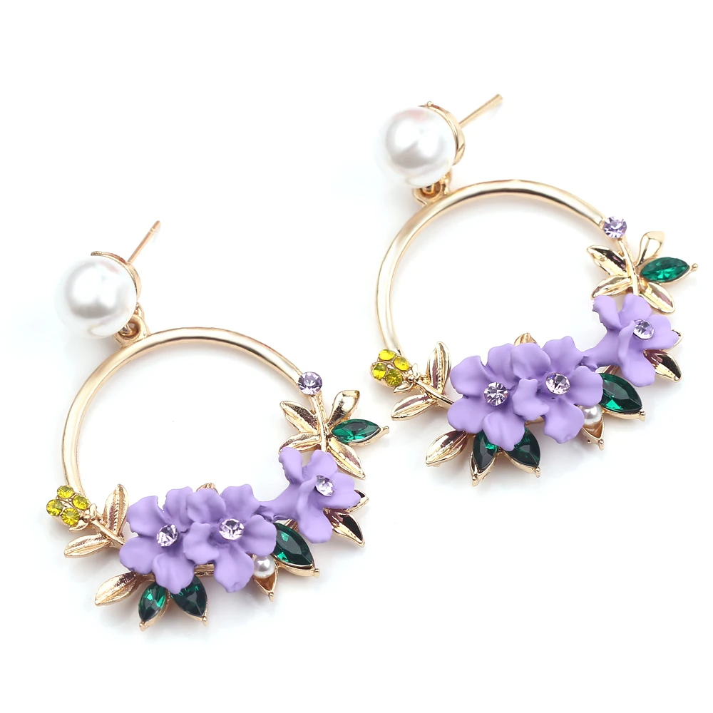 Bohemian Style Purple Flowers Ear Studs Sweet Exquisite Earring Jewelry Fashion Gift for Women Charm Temperament Accessory