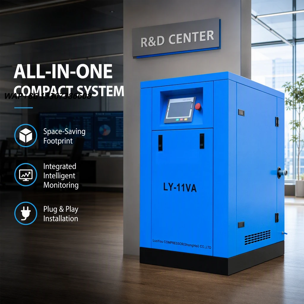 Portable 20HP/15Kw 8 Bar 2.2M3/min Energy-Saving Efficient Low Noise Screw Air Compressor Scroll Rotary Gas Air Dryer Motor Air