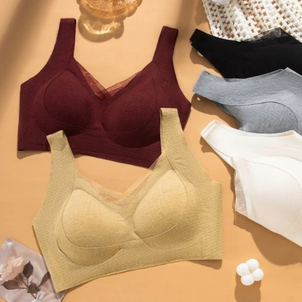 

Mesh V Neck Wireless Deep V Bra Shockproof Close-fitting Brassiere for Women Traceless Adjustable Push Up Underwear Yoga