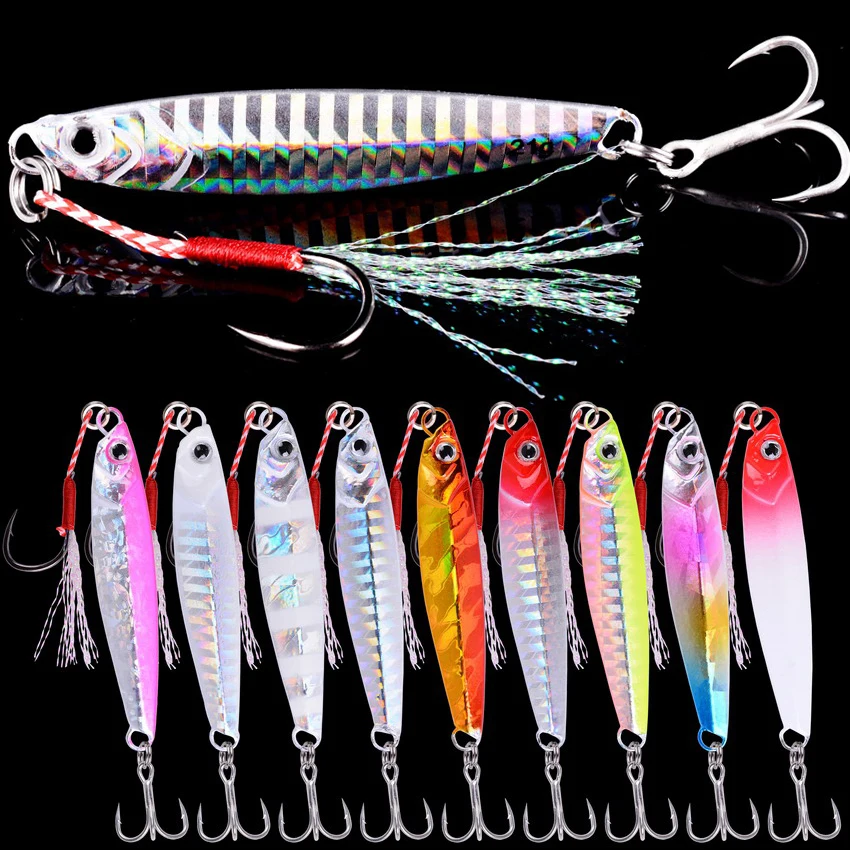 10Pcs/Lot Slower Long Glow Jigging Fishing Lure 7g-40g Metal Shore Cast Jigs Fishing Lures Saltwater Set Spoon Sinking Jig Bait