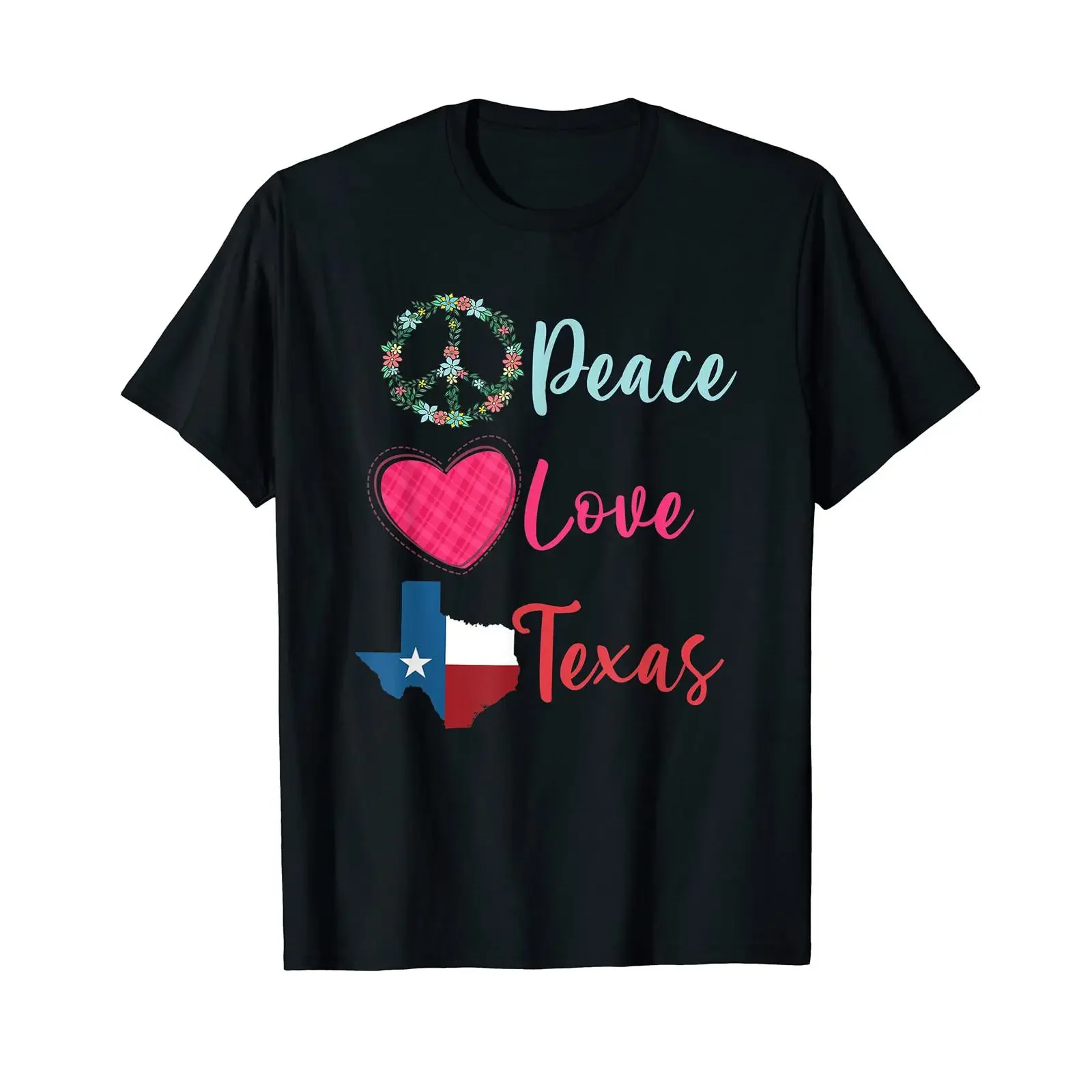 Texas Flag US State Patriotic Hippie Texan Peace Love T Shirt vintage Washed Comfortable Casual Slightly Unisex Stretched